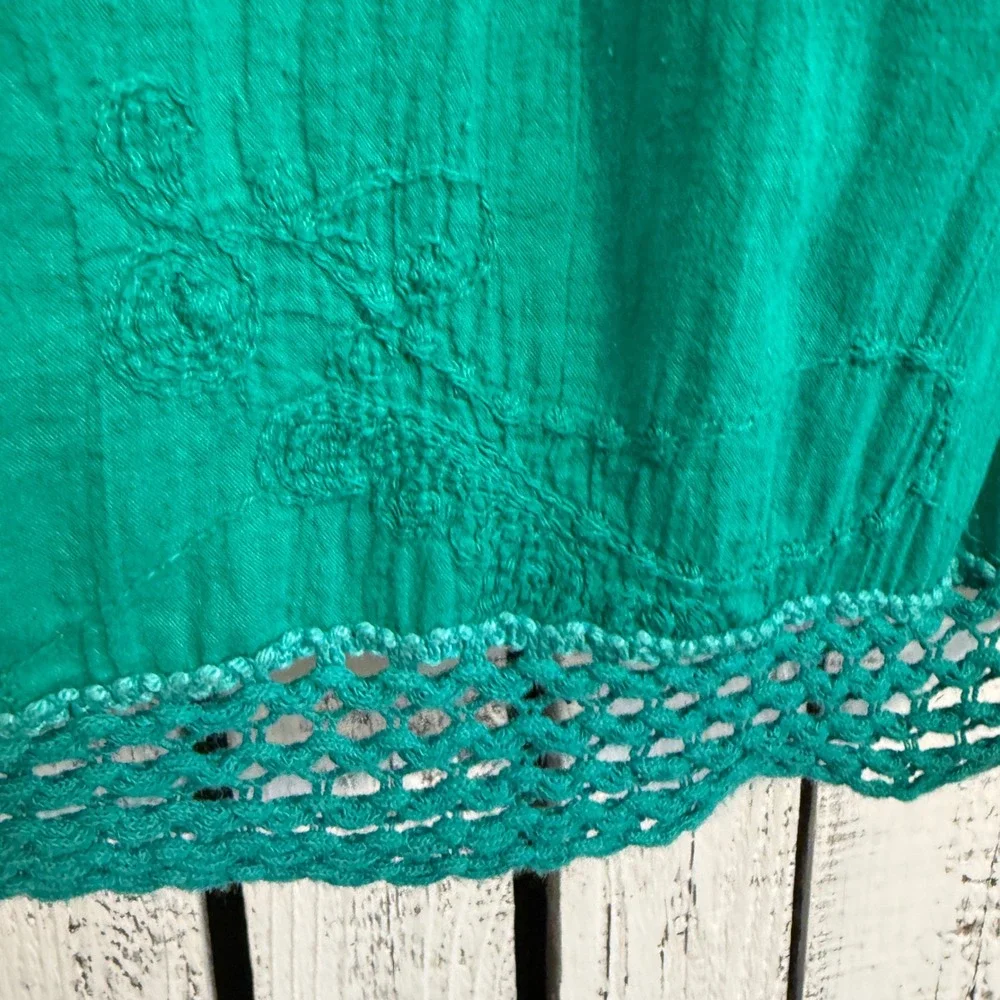 Angie Green Crochet Lace Babydoll Embroidered Top Large Boho Y2K Hippie Cottage - Picture 8 of 9